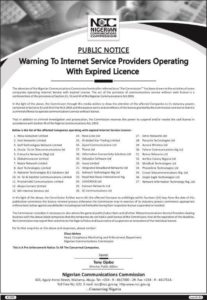 NCC warning letter to internet providers