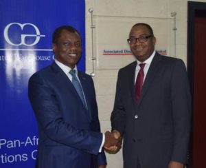 Mr. Austin Okere, Founder and Chief Executive Officer, CWG Plc and Mr. Abubakar Jimoh, Chief Executive Officer, Associated Discount House Limited at a congratulatory meeting to celebrate ADH’s successful migration to Finacle 10 banking application, in Lagos.